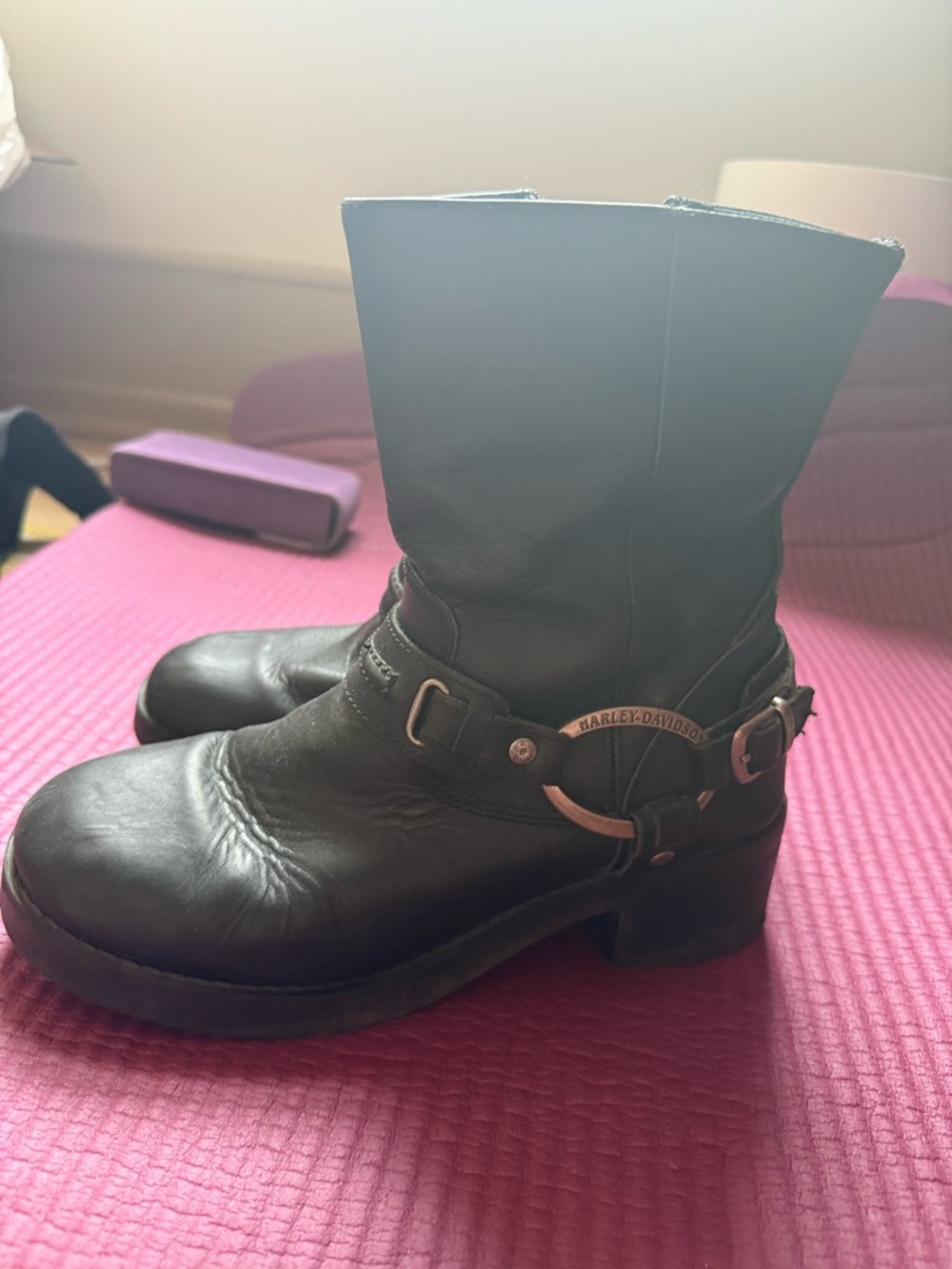 Harley-Davidson Black Leather Harness Motorcycle Boots